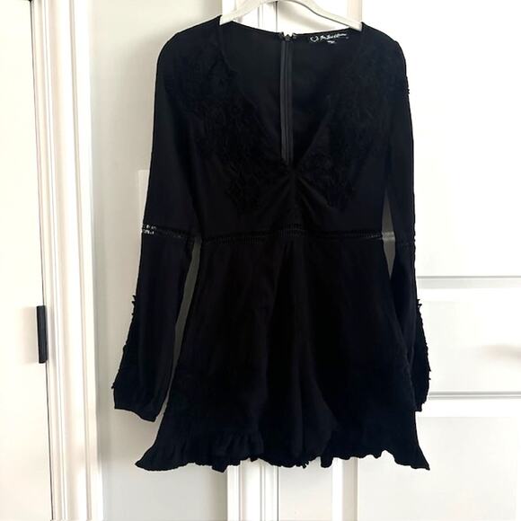 For Love & Lemons Lilou Lace Floral Romper Size: Medium Color: Black - Picture 3 of 11